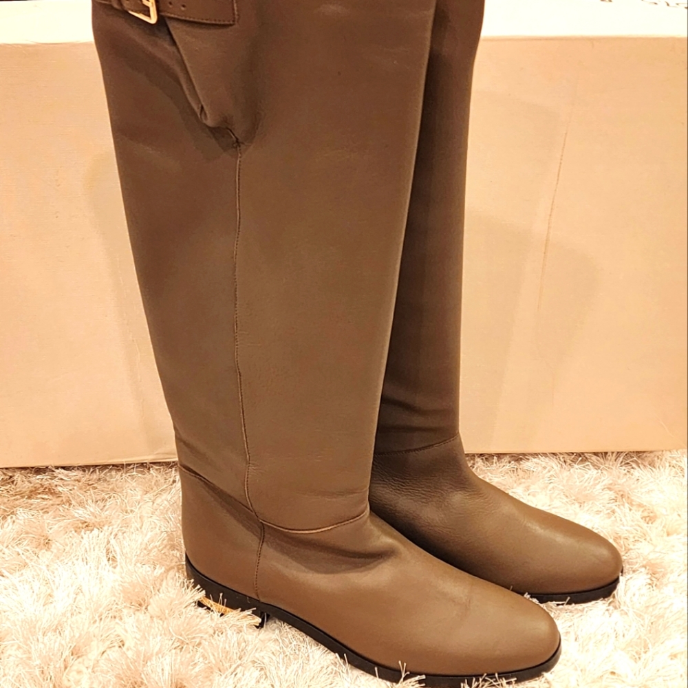 $1295 Brand New 100% Auth Burberry Heritage Leather Knee Boots 37.5 7.5